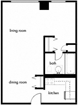 Floor plan for studio, 1 bath, 451 sqft